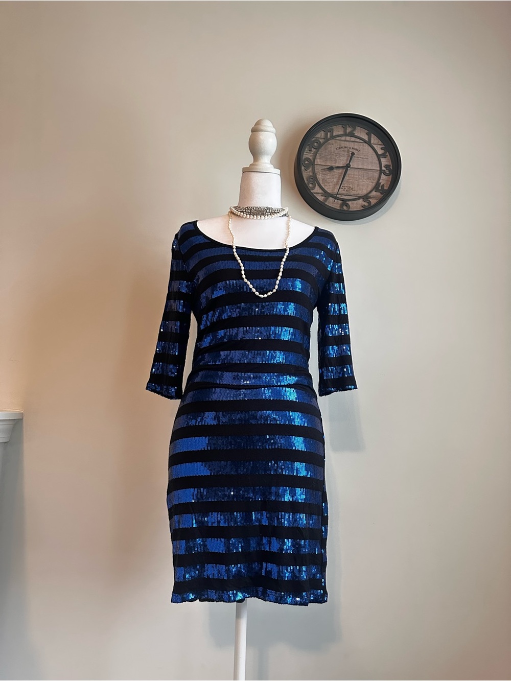 NWT Vintage Y2K Foever 21 Black & Royal blue striped sequins cocktail dress